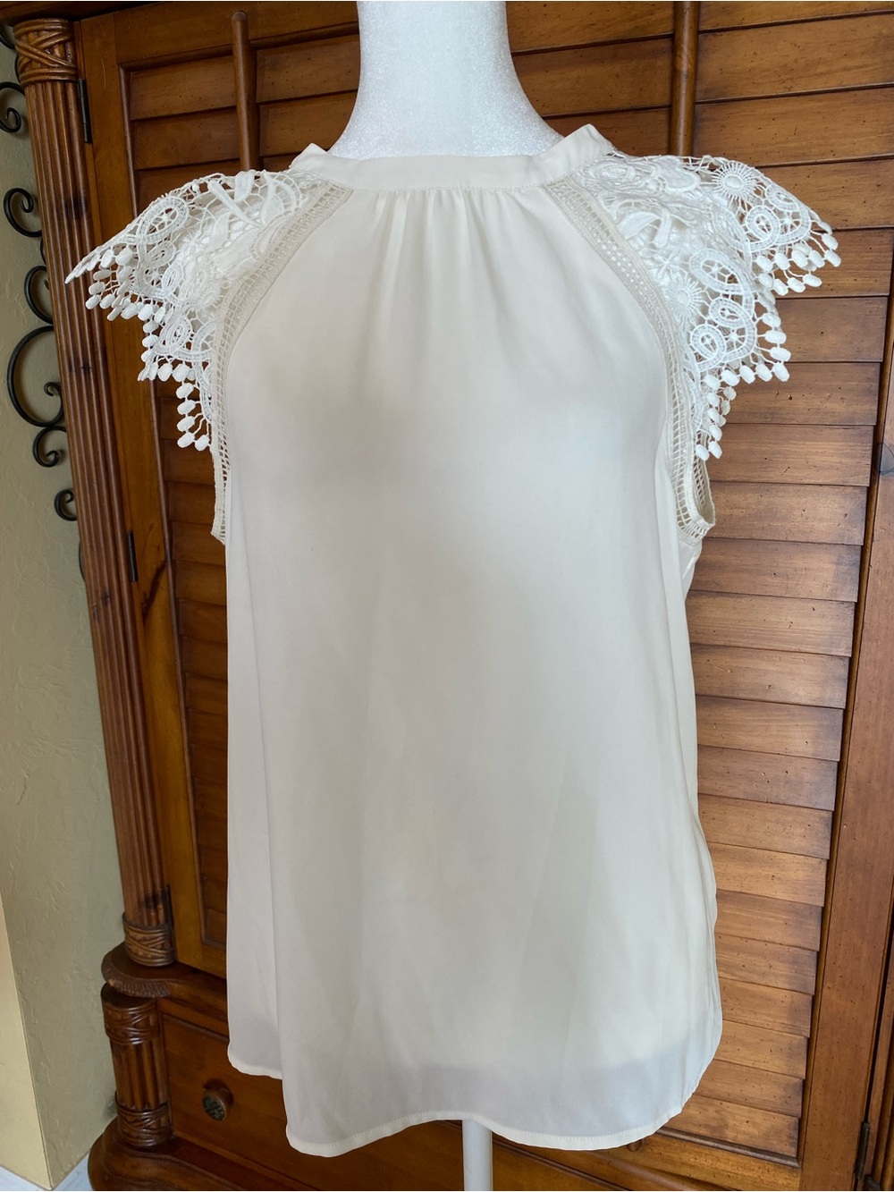 Lace Sleeve Cream Women's Blouse